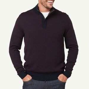 Toscano Men's L Red Blue Quarter Zip Pullover Sweater 100% Merino Wool Knit